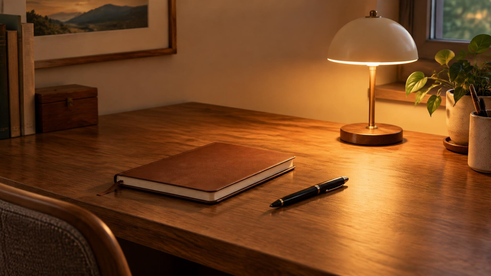 Notebook and pen on a quiet desk